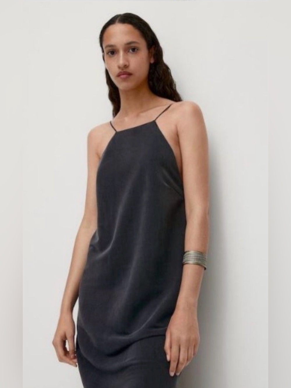 Minimalist Navy Slip Maxi Dress with Thin Straps